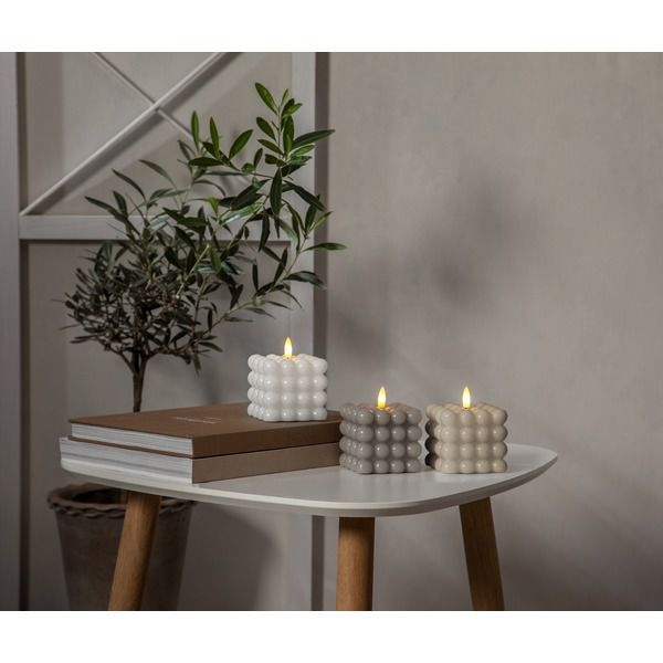 LED Pillar Kerze Flamme Dot - Indoor, Weiss, 9.5 cm höhe, Timerfunktion