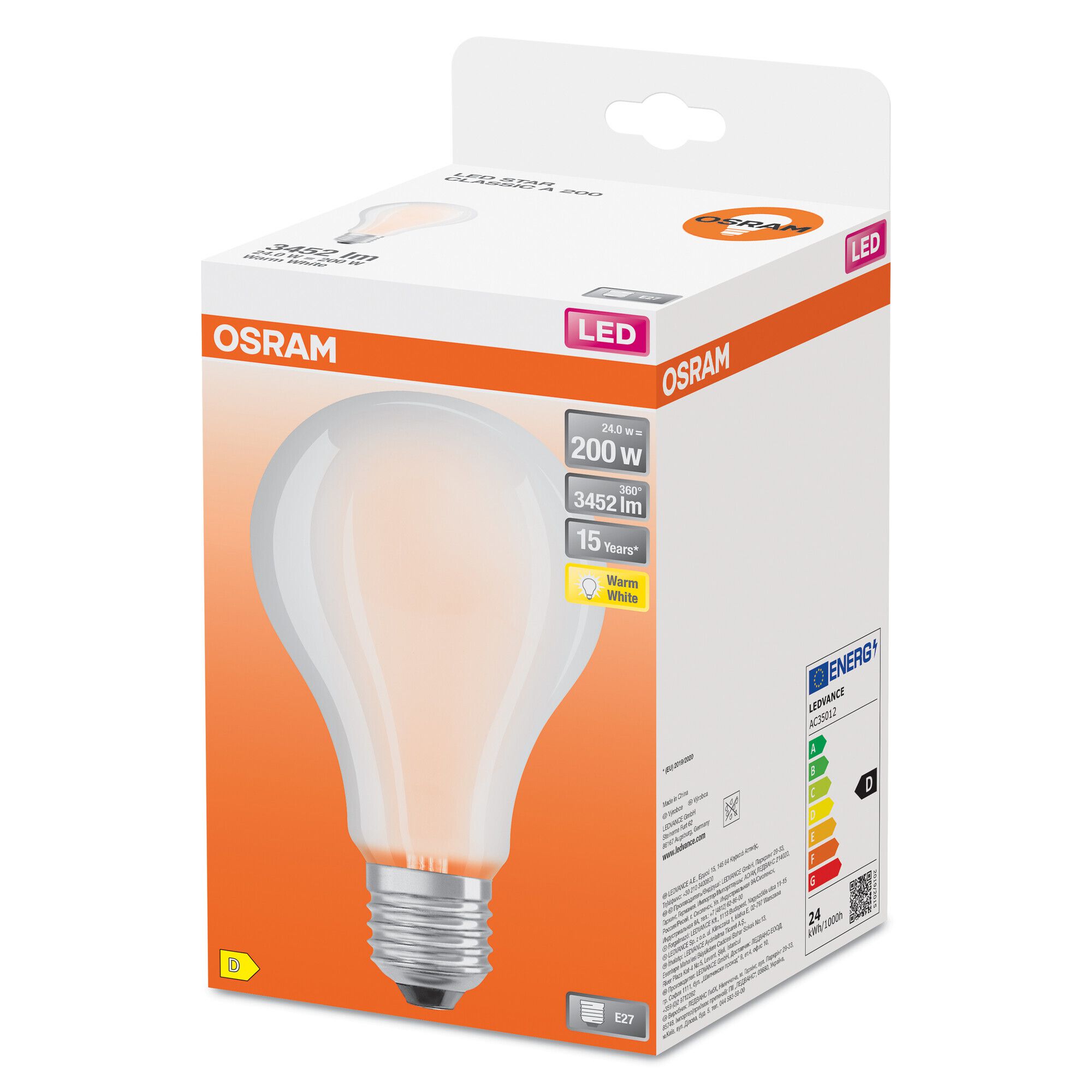 LED STAR CLASSIC A - E27, 3452Lm, 2700K, 24W, 230V