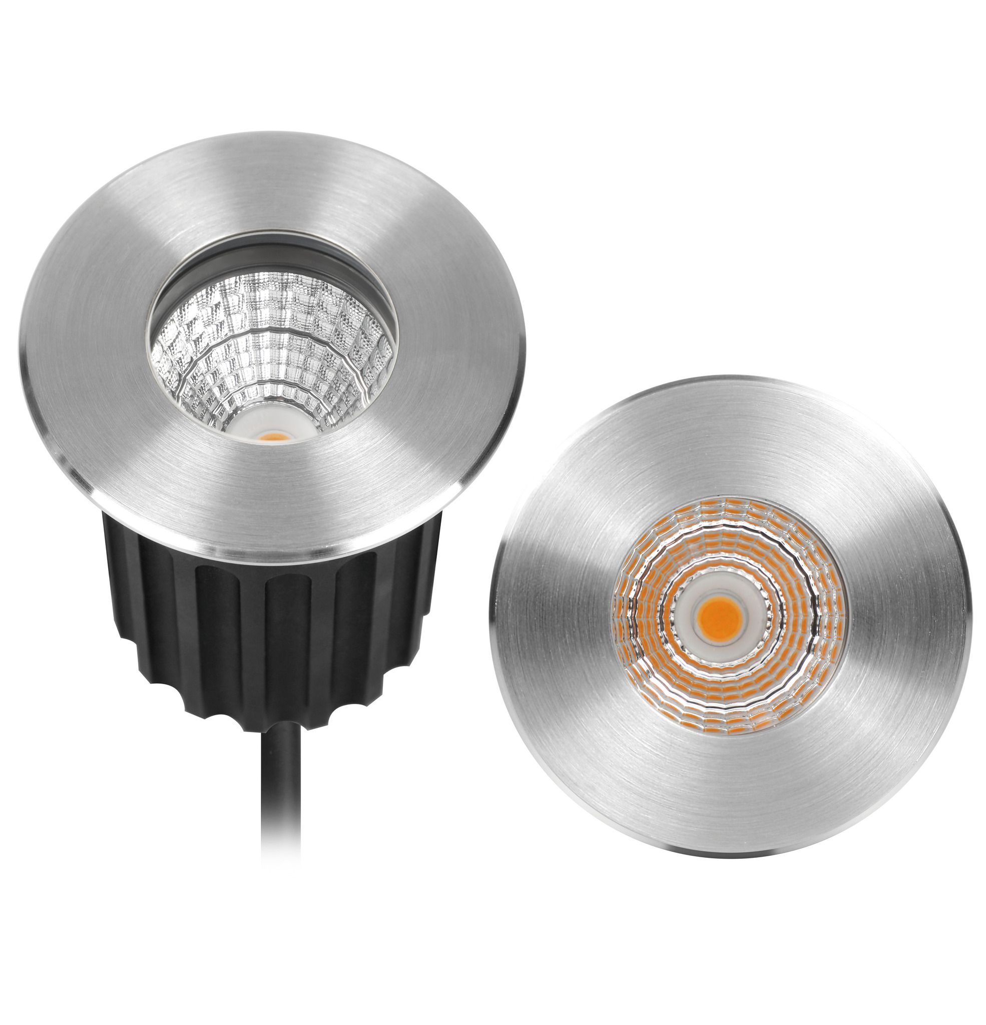 LED Bodeneinbaustrahler DISC I - 24V DC, 6W, 500lm, 2700K, IP67, CRI 80, 36°, dunkelgrau/alu., dimmbar, D=69mm, H=130mm, BL=54x110mm