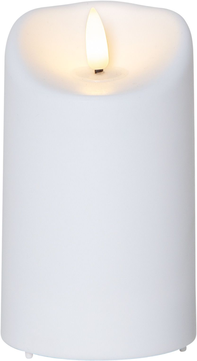LED Pillar Kerze Flamme - Outdoor, Weiss, 13cm Höhe, Timerfunktion