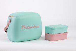 Polarbox CoolerBag cyan 6l inkl. 2 Frischhalte-Dosen cyan & rosa - Kühlbox, 6l, Vintage Design