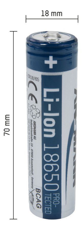 Lithium-Ionen Batterie 18650 - Li-Ion Akku 18650 2600 mAh, 3.6V, silber, geschützter Akku aufgrund Sicherheitsbeschaltung