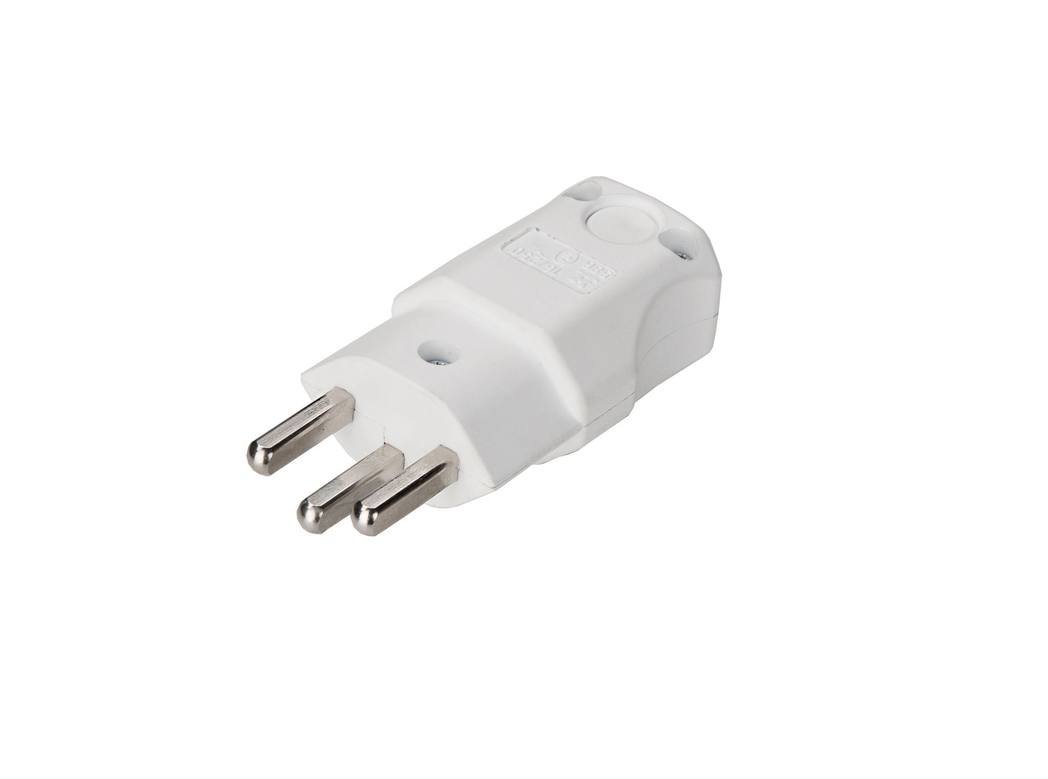 Stecker Typ 23 weiss - Typ 23/16 Amp. mit Schutzkontakt, Kabelabgang universal, weiss