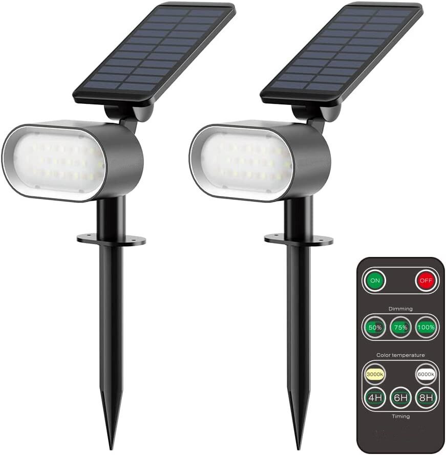 Solar-Gartenspot 2er Set mit Fernbedienung - Warm-/Kaltweiss, IP44