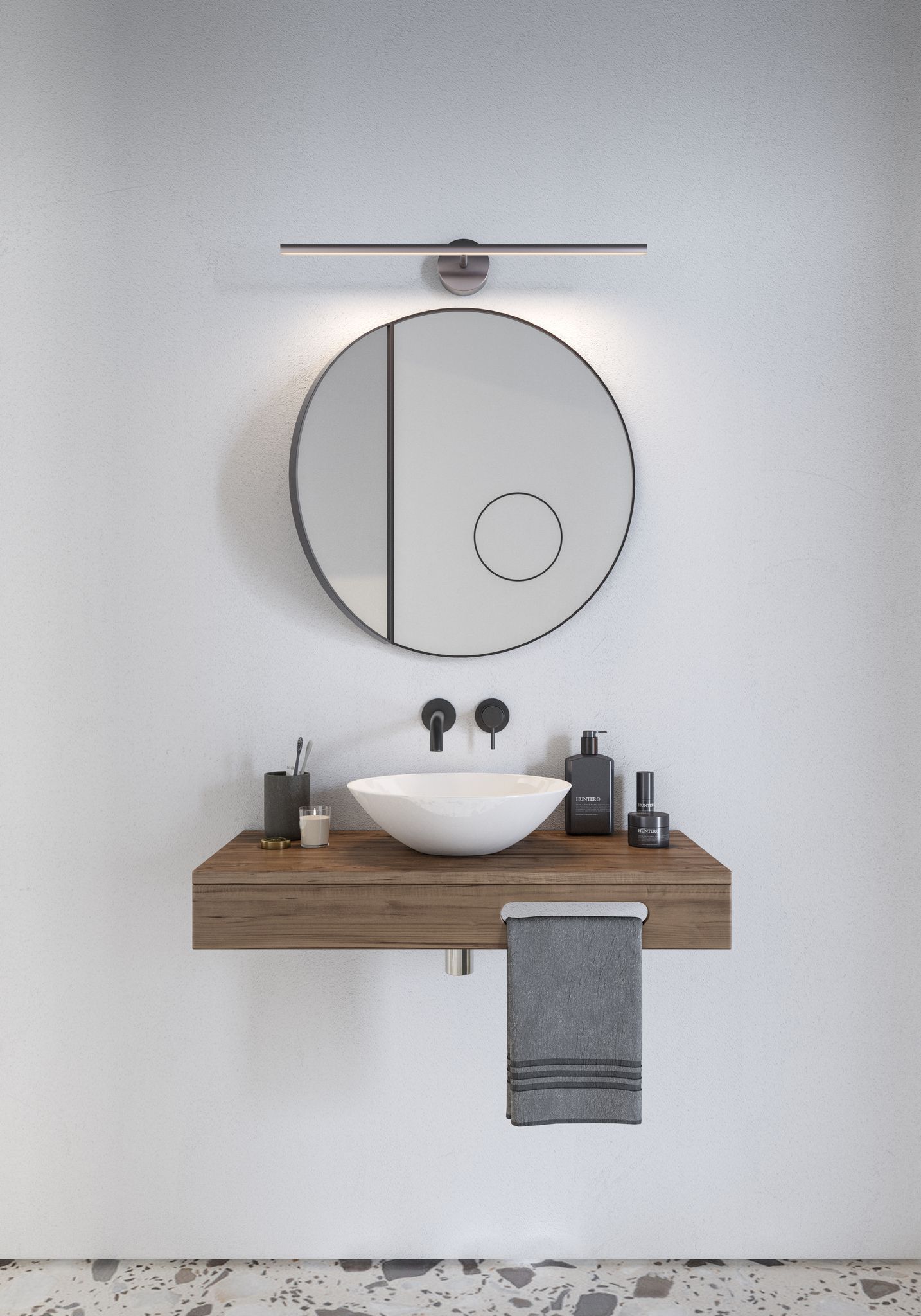 IP S13 60, Bad, Gebürsteter Stahl - 6,3W LED, 3000K, IP44, 230V