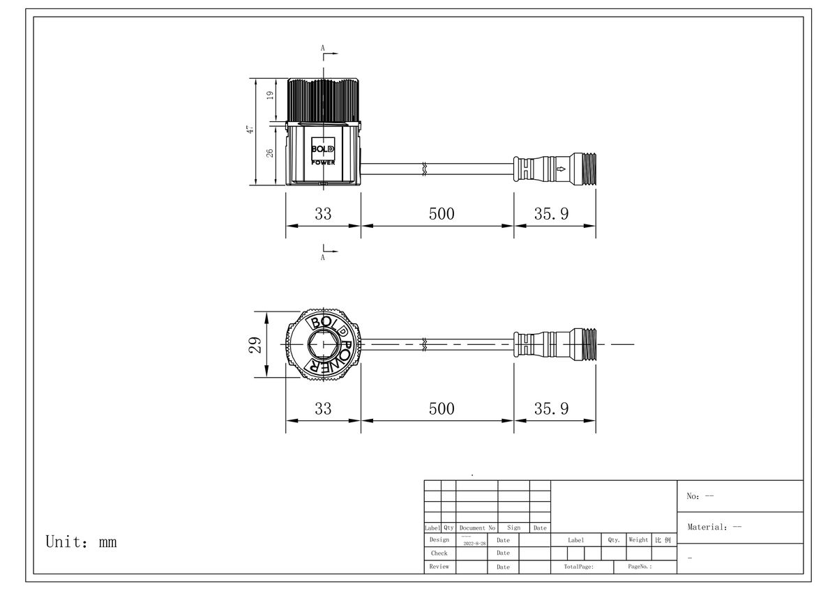 Playlight 24V Leuchtenverbinder M12 (0.50m) - 1-Weg-Leitungsgerät mit M12-Buchse
