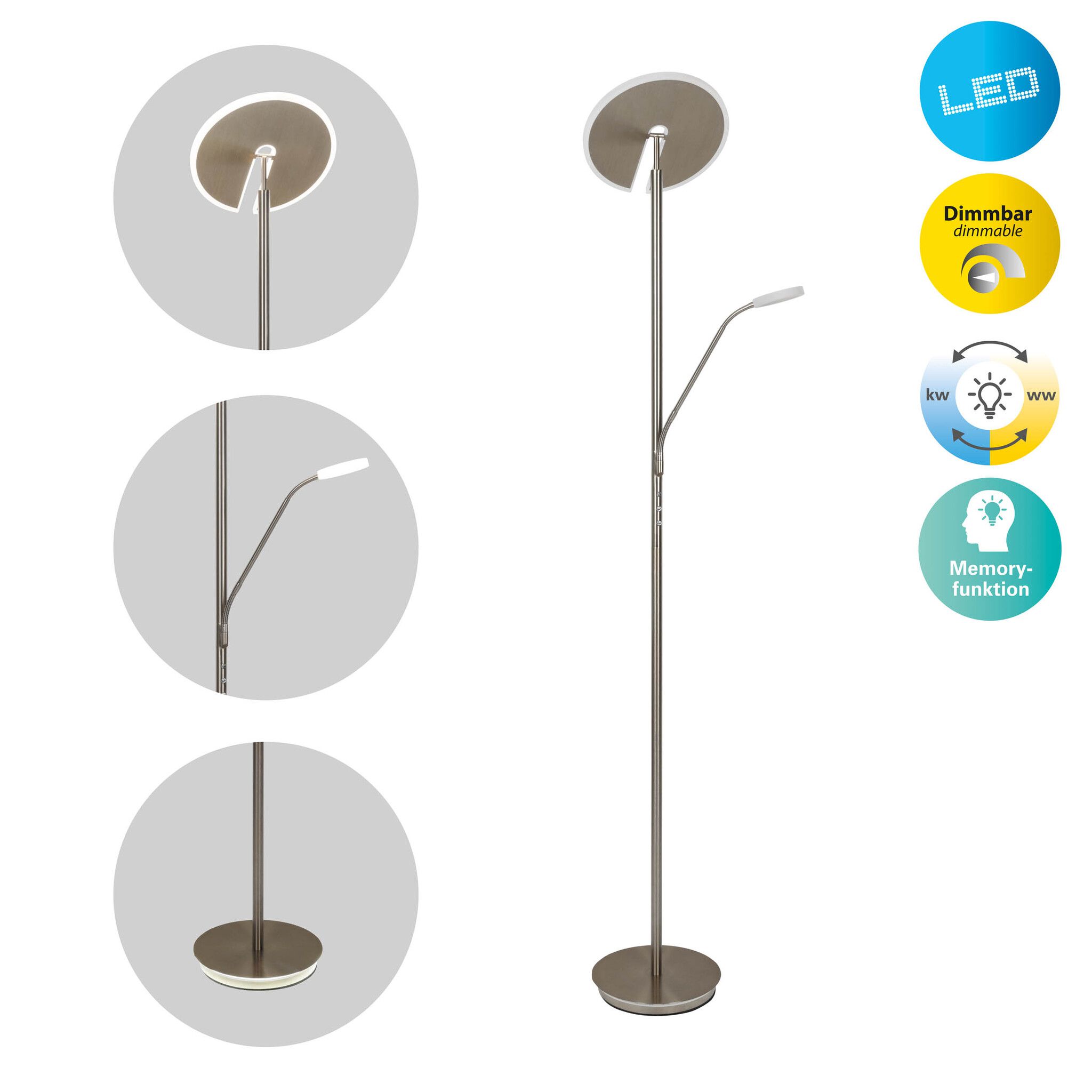 LED-CCT Stehleuchte  SAMIRO  inkl. Lesearm H: 180cm satiniert /stahl-blank - IP20, LED-Modul, Stahl-Blank