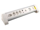 ALU Tisch-Steckdosenleiste NOTEBOOK - 4xT13,1x USB-C 1x USB-A PD 60W, 2.0m Kabel, Stecker T12, Aluminium/weiss