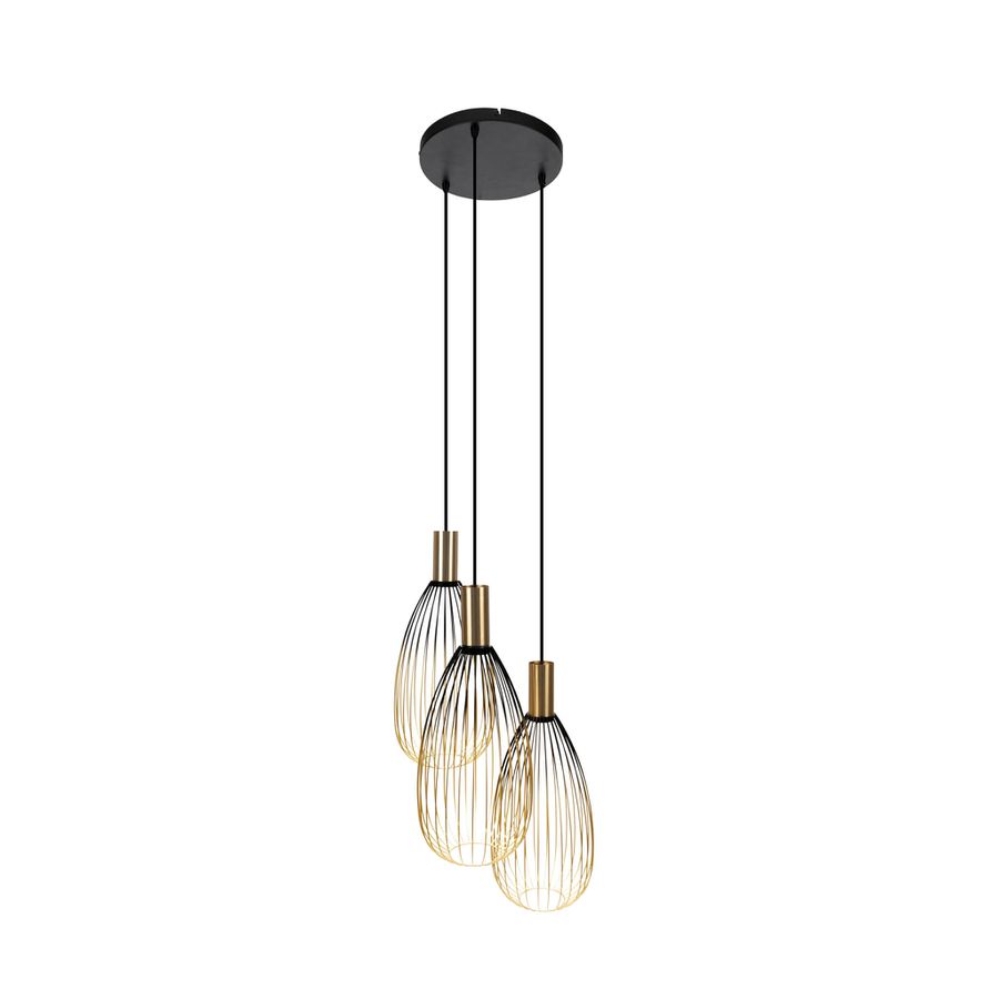 3er Pendelleuchte  WIRELLA  L: 48cm schwarz/gold - IP20, GU10, Schwarz-Gold