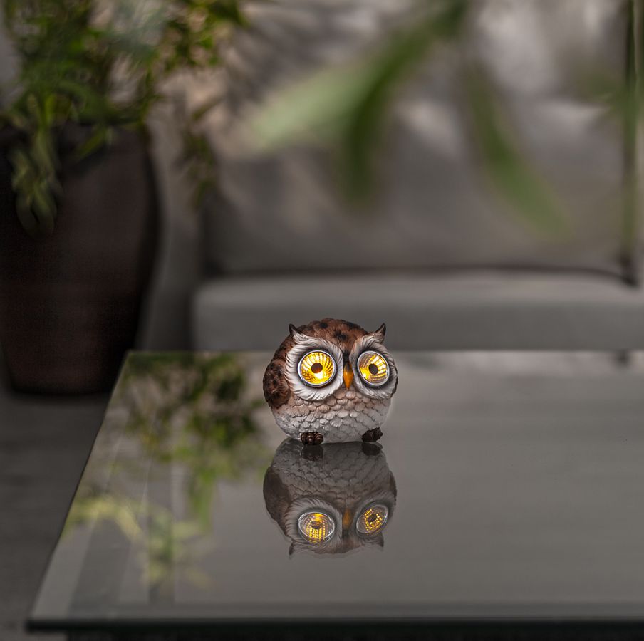Display Solar Licht Owl - IP44, Warmweiss, Braun