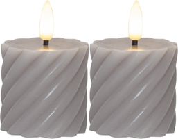 LED Pillar Kerze 2er Pack Flamme Swirl - Indoor, Grau, 7.50 cm Höhe,  Timerfunktion