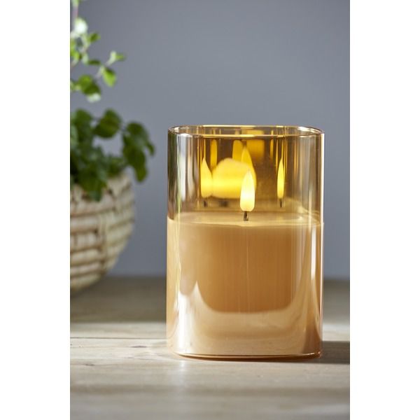 LED Pillar Kerze Flamme - Indoor, Bernstein, 12.5cm Höhe, Timerfunktion
