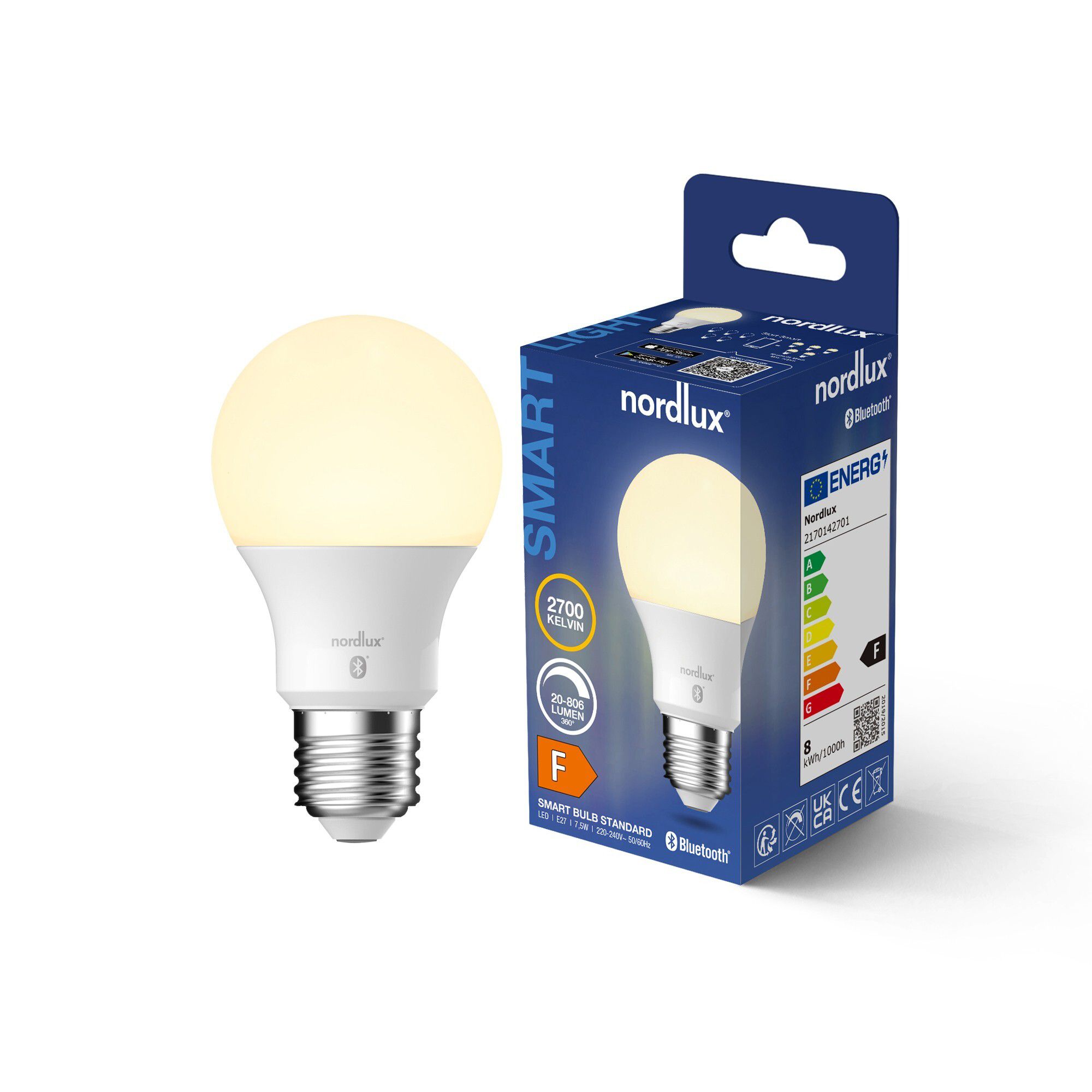 LED-Leuchtmittel Smart, E27, A60, Weiss - 7.5W ,2700K, IP20