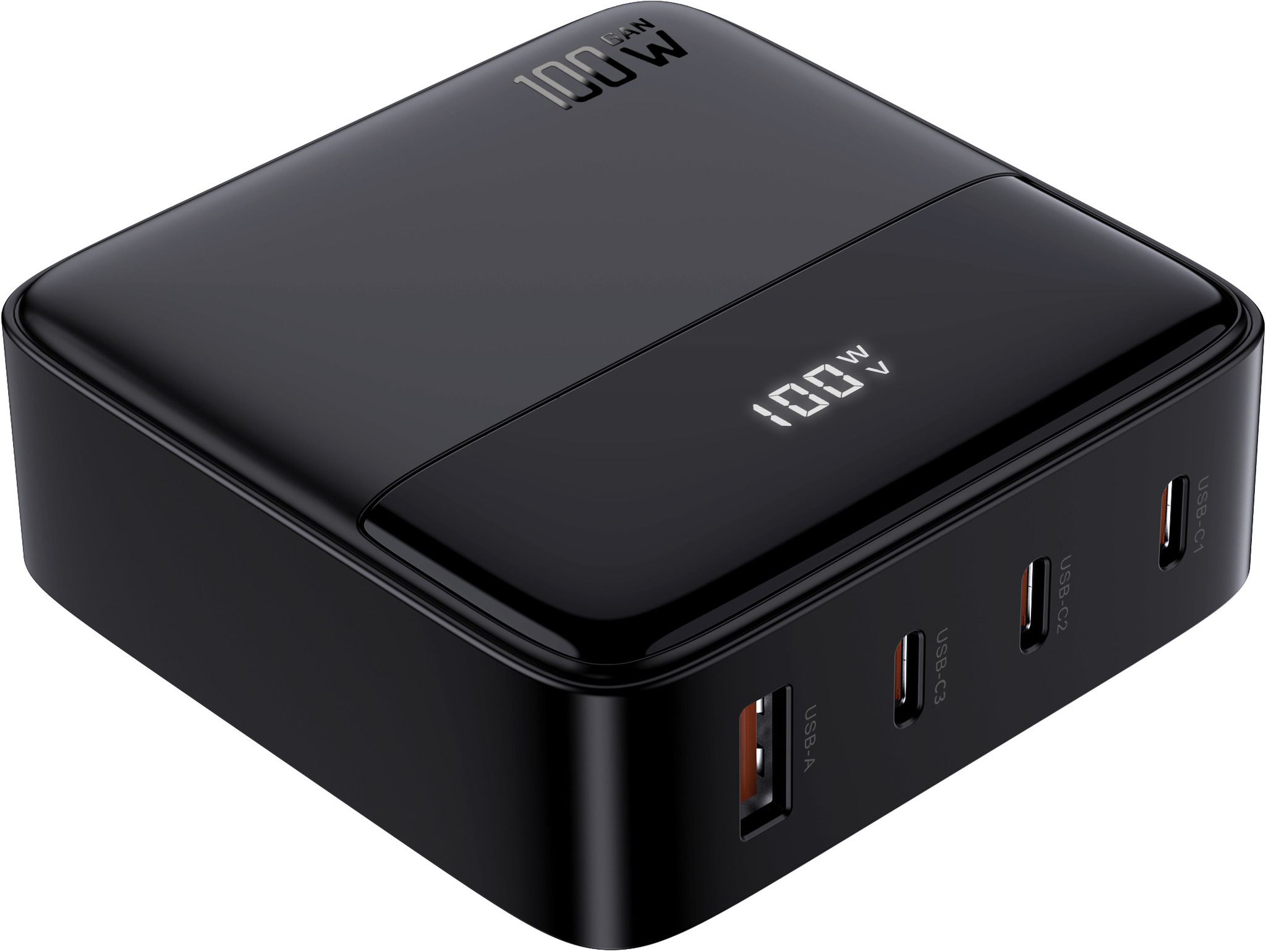 Desktop USB-Charger 100W GaN - Out: USB-C1/ C2/ C3: 100W PD, USB-A: 60W, shared Max. 95W, inkl. 1.0m 140W USB-C to C Kabel, schwarz