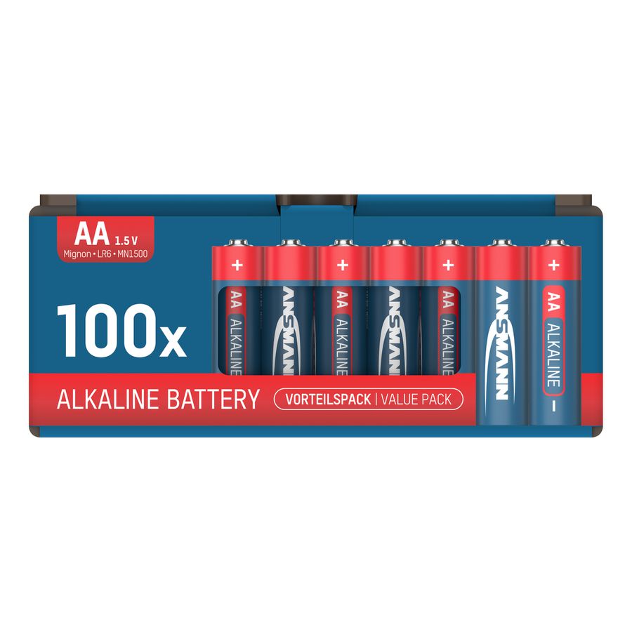 Alkaline Batterien 100er Vorteilspack 10x10 AA, POS-Lösung - LR6/AA Batterien 100er Box Retailverpackung