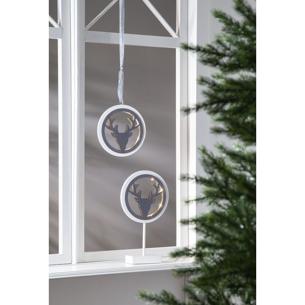 Hängende Dekoration Rentier WOODWORKS - weiss / grau, warmweiss, IP20, batteriebetrieben