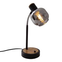 Tischleuchte FUMOSO - E14, max. 1x40W, IP20, schwarz + holz, nicht dimbar, exkl. Leuchtmittel, D=120mm, H=390mm