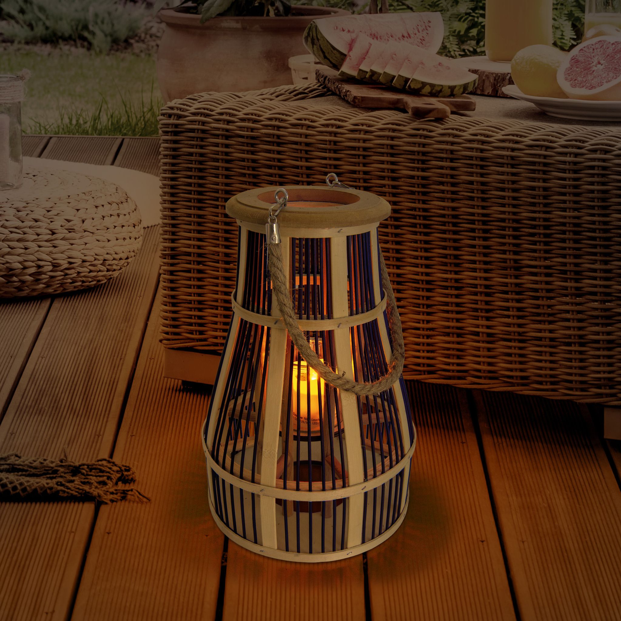 Dekoleuchte Korb schwarz natur h: 34,5cm incl. Solar-LED-Kerze - LED wechselbar, IP44