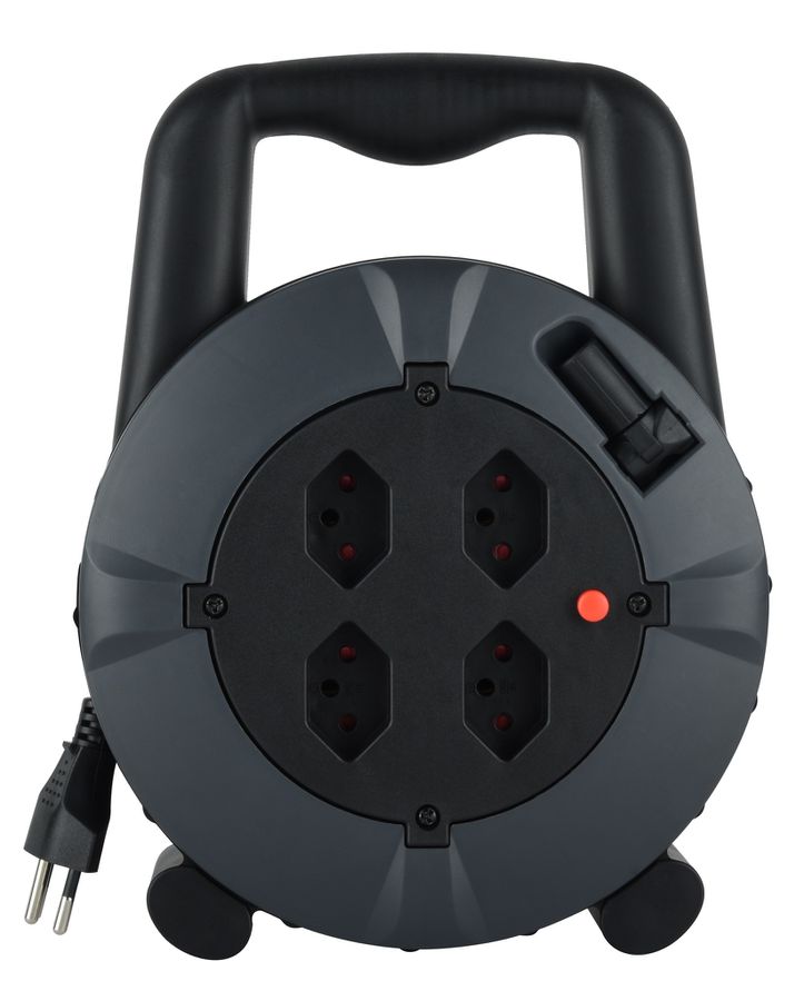 Box de câble - 10m Kabel, H05VV-F 3G1.0mm, 4xT13, 10A, Thermoschutzschalter, Griff, grau/schwarz