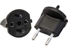 Adattatore da viagio T11, 2-poli - Schuko nach Schweiz T11 / 2-Polig, schwarz, 250V / 10A, 60x45x45mm / 26g, nicht wieder demontierbar