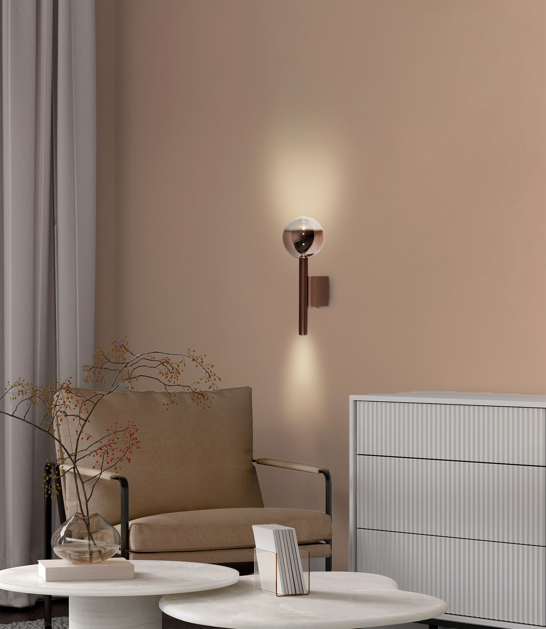 LED Wandleuchte  SINGAPUR  H: 34cm kupfer - IP20, LED-Modul, Kupfer