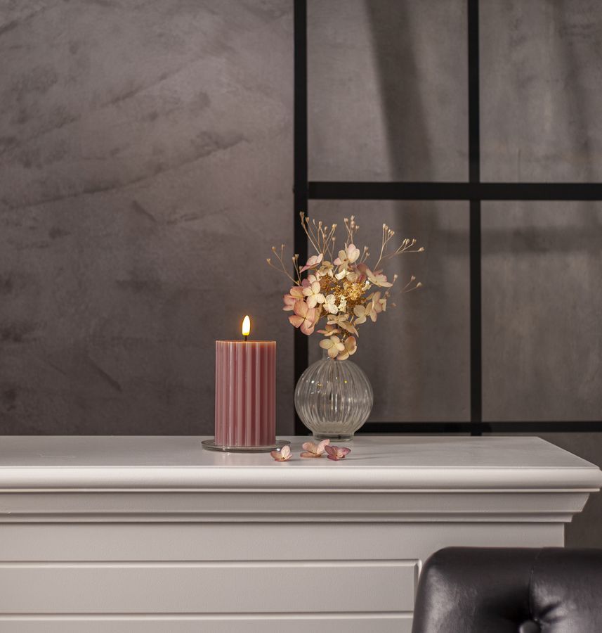 LED Pillar Kerze Flamme Stripe - Indoor, Pink, 15.00cm Höhe