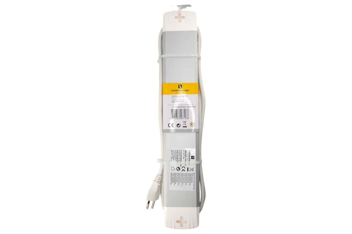ALU Steckdosenleiste USB-C - 6xT13, 1x USB-C + 2x USB-A max. 3.4A - PD 20W, 2.0m Zuleitung, Stecker T12, Aluminium/weiss