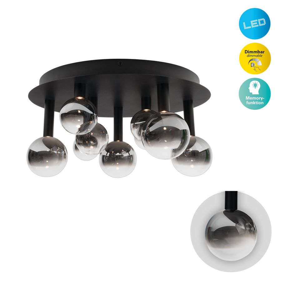 9er LED Deckenleuchte  SINGAPUR  : 45cm schwarz - IP20, LED-Modul, Schwarz