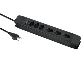 Steckdosenleiste PRINCIPIO 3xH/3xV - 6x T13 (3x horizontal / 3x vertikal), 2.0m Kabellänge, Schalter, schwarz
