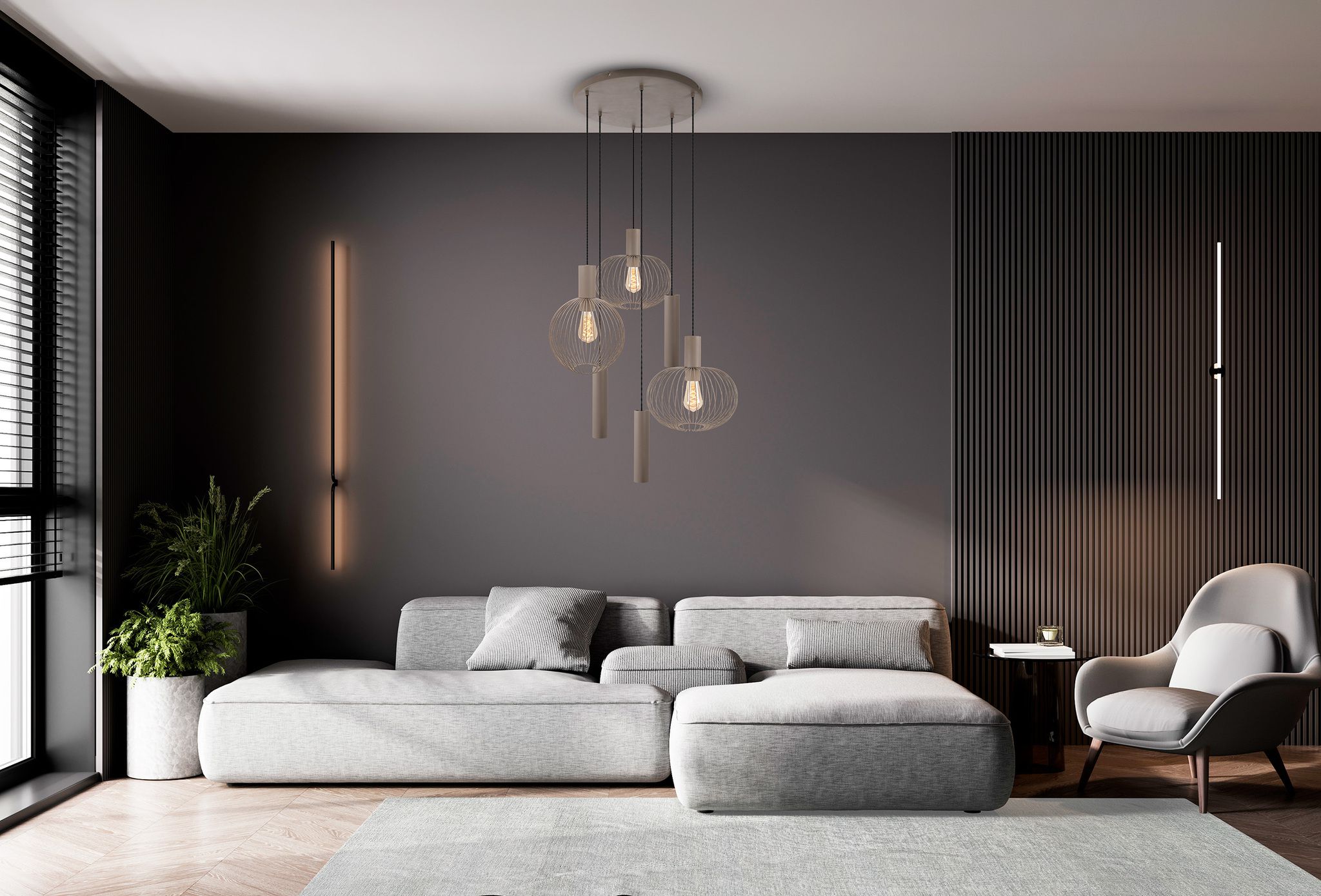 6er Pendelleuchte  TARELLIO  L: 62,4cm beige - IP20, E27, Beige