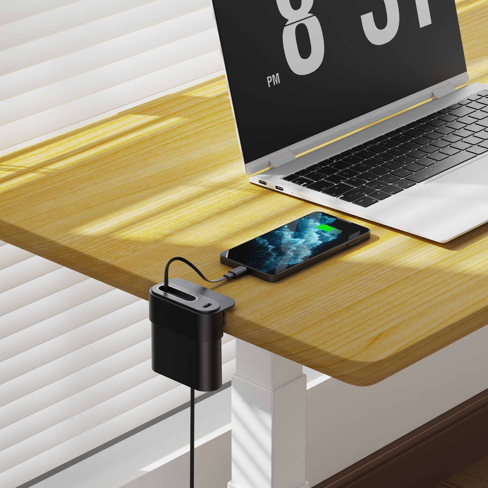 Mini Desktop Charger USB A+C PD20W Schwarz - mit ausziehbarem USB-C Kabel