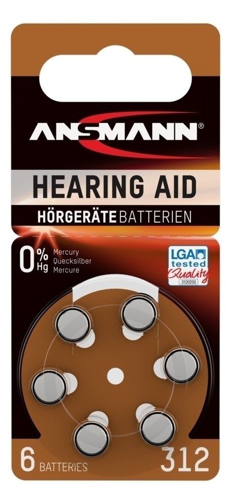 Hörgerätebatterien Typ 312 / PR41 - 6er Blister