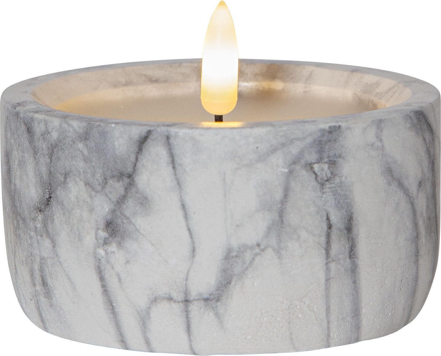 LED Pillar Kerze Flamme Marble - Indoor, Grau, 7.5cm, Timerfunktion