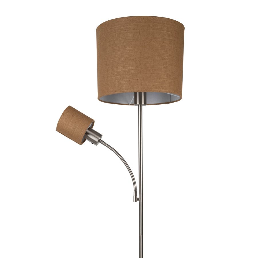 Stehleuchte  FILOMENA  H: 165cm nickel matt / braun - IP20, E27, Nickelmatt