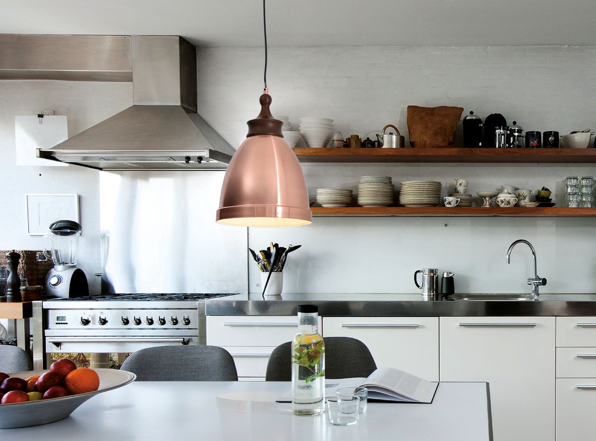 Metallpendelleuchte Copper mit Holzoptikaufsatz - E27, 60W, IP20