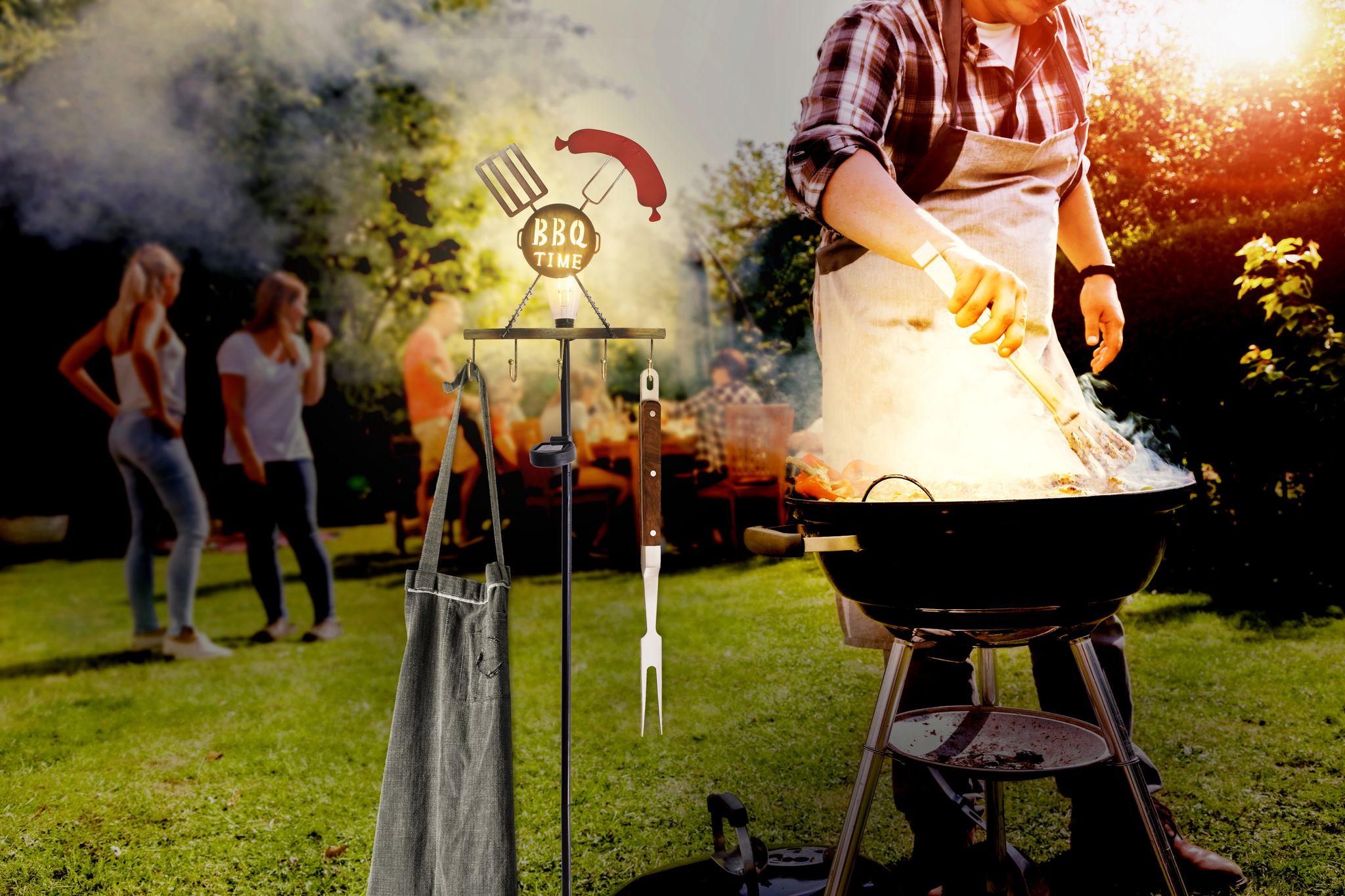 LED-Solar Erdspiess BBQ - LED fest verbaut, IP44, Warmweiss