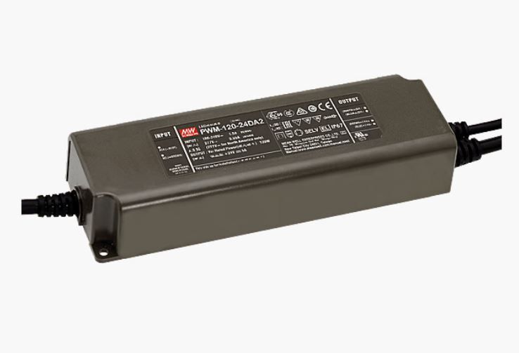 12V DC MeanWell DALI2-Konstantspannungs-Treiber (90W) - Pri. 90-305V AC, Sek. 12V DC, max. 90W, IP67, schwarz, DALI2, L=171mm, B=63mm, H=37.5mm