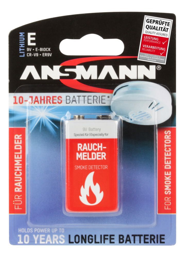 10-Jahres Batterie für Rauchmelder 9V Lithium E-Block - Rauchmelder Batterie 9V Lithium