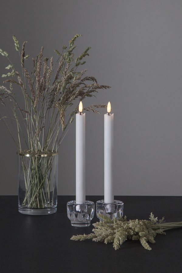 LED Dinner Kerze 2er Pack Flamme - Indoor, Weiss, 25cm Höhe, Timerfunktion