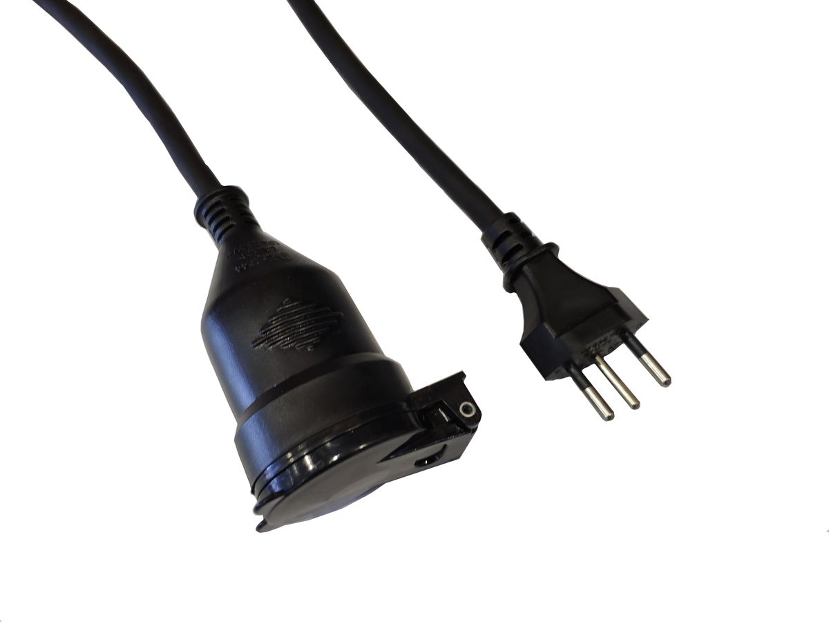 Câble de rallonge en caoutchouc 3 pôles, 10m - 10m, schwarz, H05VV-F 3G1.5mm2, kein Kinderschutz, 230V - 10A