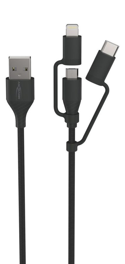 USB 3in1 Daten und Ladekabel 120 cm - USB 3-in-1 Micro/Type-C/ Lightning Daten und Ladekabel, 120cm