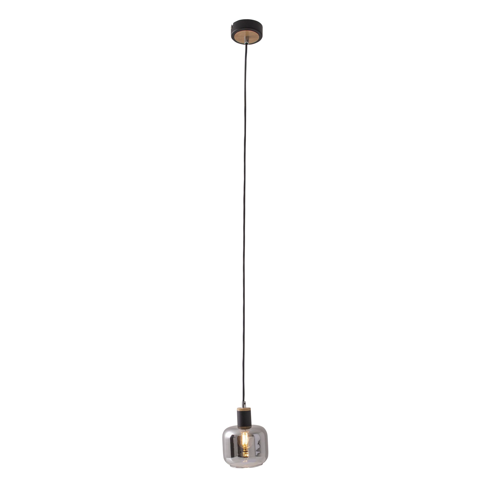 Singel Pendelleuchte FUMOSO - E14, max. 1x40W, IP20, schwarz + holz, nicht dimbar, exkl. Leuchtmittel, D=130mm, H=1200mm