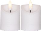 LED Pillar Kerze 2er Pack Flamme - Indoor, Weiss, 7.5cm Höhe, Timerfunktion