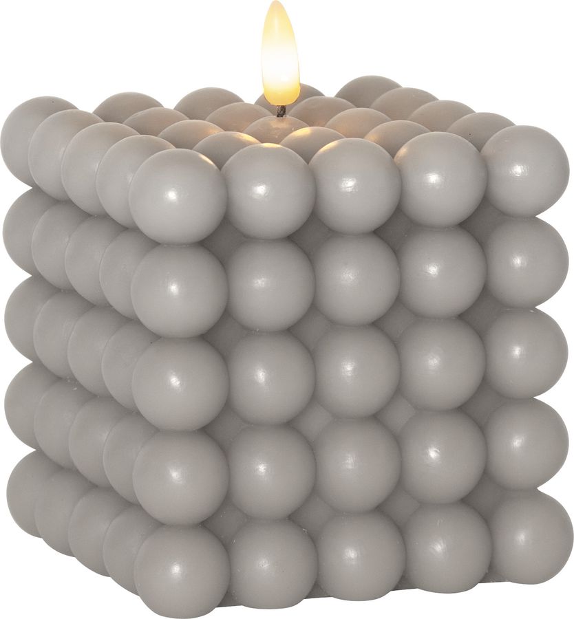 LED Pillar Kerze Flamme Dot - Indoor, Grau, 12.5 cm höhe, Timerfunktion