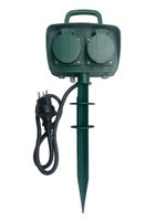 IP55 Gartenstromverteiler - 230V AC, max.10A, 4xT13 (IP55), dunkelgrün, 5m Anschl. IP55, L=190mm, B=190mm, H=160mm