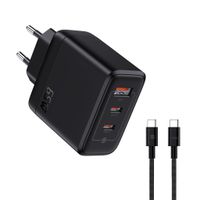 Fast Charger 65W GaN 3-Port - Out: USB-C1/C2: 65W PD, shared Max: 65W, USB-A: 60W, inkl. 1.0m 140W USB-C to C Kabel, schwarz