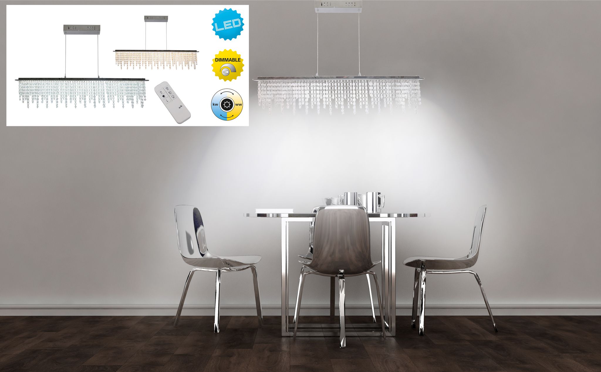 LED Pendelleuchte DIAMONDS - LED fest verbaut, 2700-6500K, warm-kaltweiss