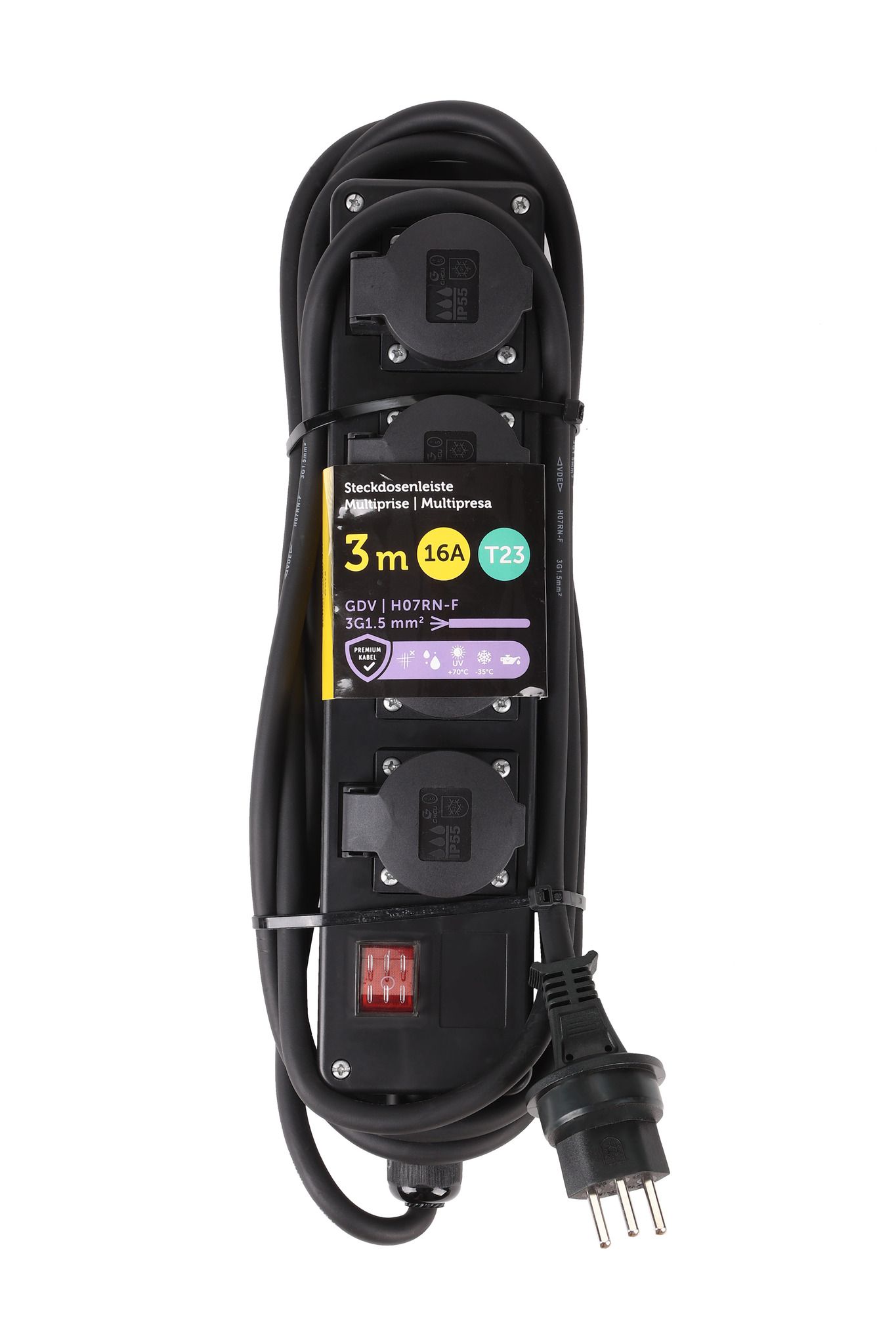 Steckdosenleiste Kunststoff 4xT23 IP55 - H07RN-F 3G1.5mm2 3m