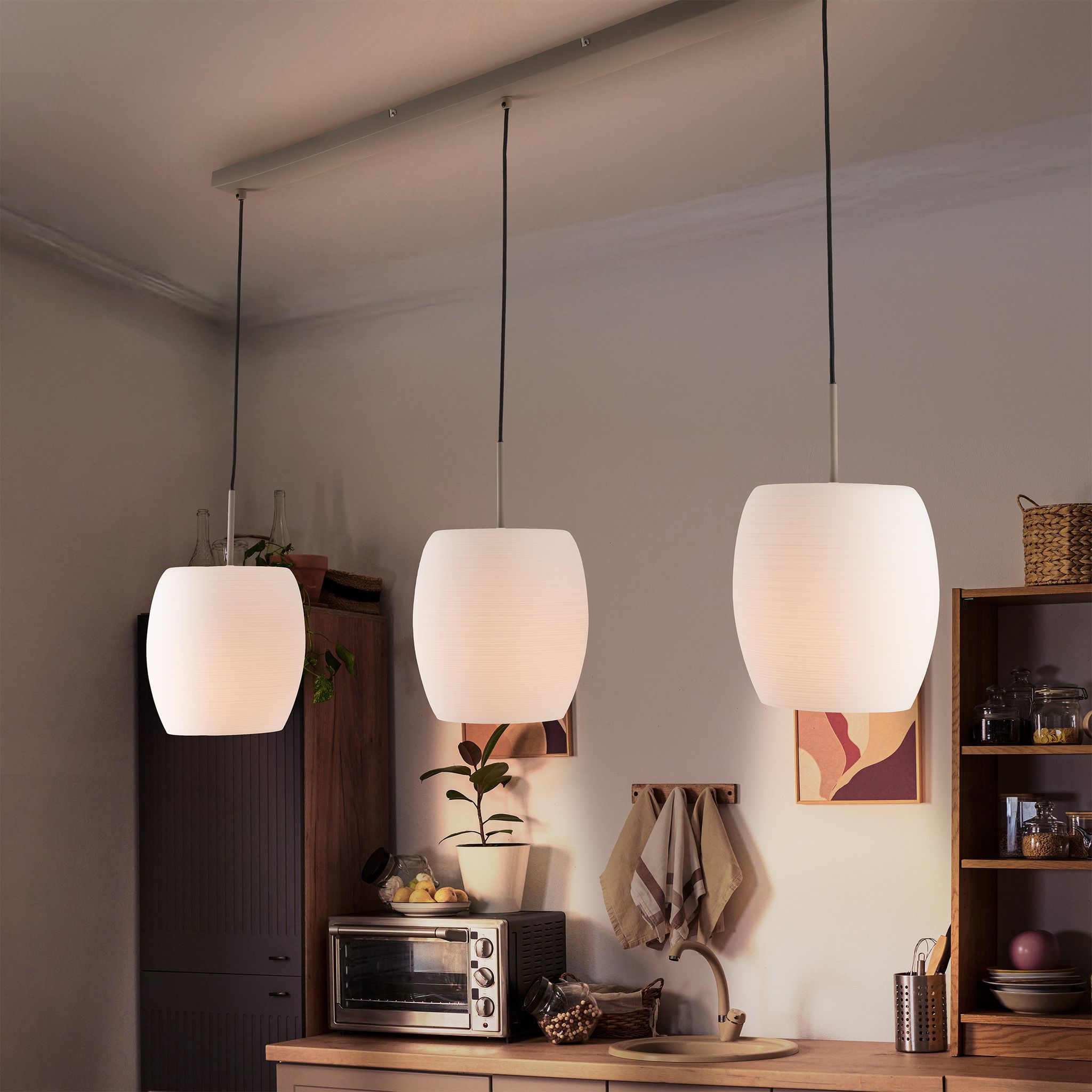 3er Pendelleuchte  NIRELIA  L: 110cm beige - IP20, E27, Beige