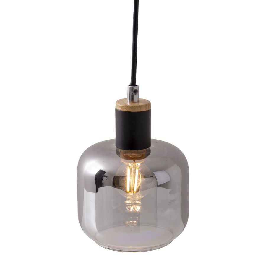 Singel Pendelleuchte FUMOSO - E14, max. 1x40W, IP20, schwarz + holz, nicht dimbar, exkl. Leuchtmittel, D=130mm, H=1200mm